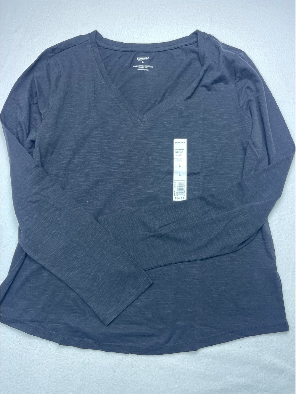 Sonoma Everyday Long-Sleeve V-Neck Tee in Dark Gray, Size Large